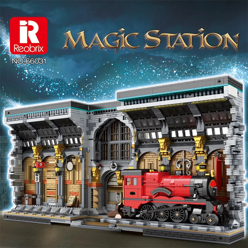 2795PCS Train Station Magic Bookend MOC Model Building Blocks Creative Street View Assembly Bricks Set With Light Kids Toys Gift