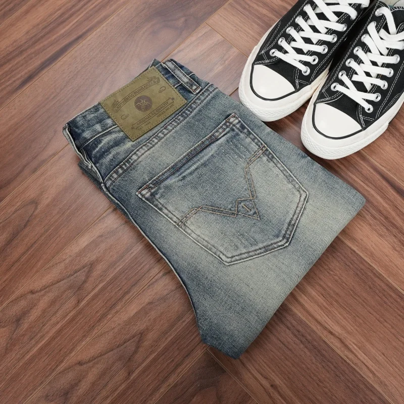 

Новые осенние мужские брюки, прочные джинсы из выстиранного денима, удобные мужские брюки в стиле ретро, прямого кроя, в гонконгском стиле.