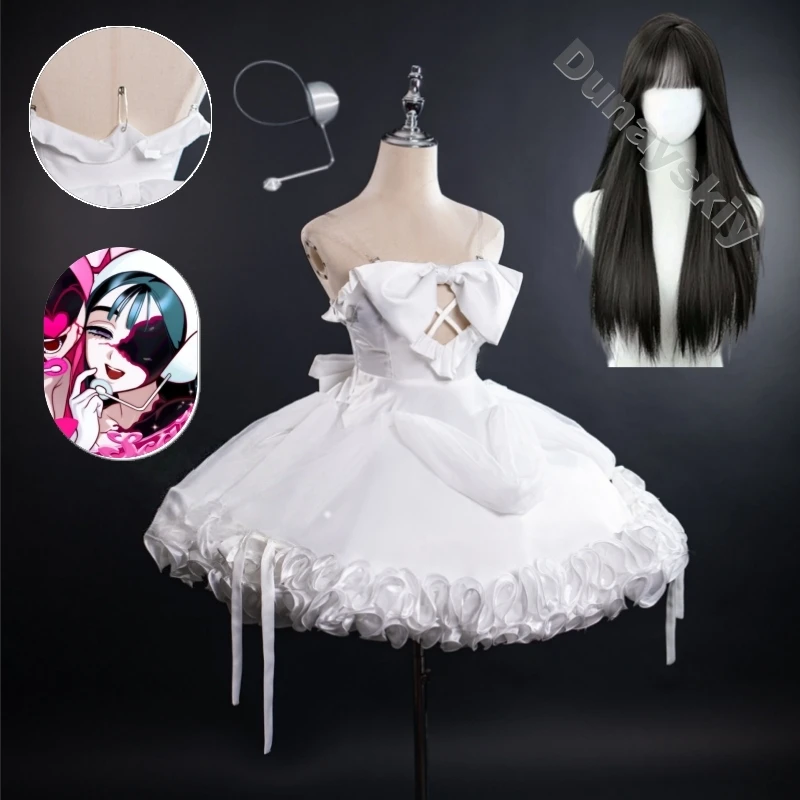 Alien Stage Sua Headset White Lolita Black Wigs Crinoline Zombie Stage Idol Glossy Satin Kawaii Chibi Big Bow Props Halloween