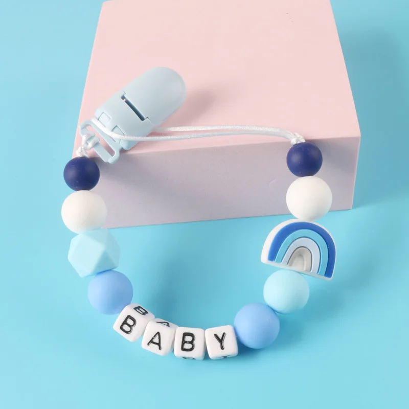 Benutzerdefinierte personalisierte Name Schnuller Halter Kette handgemachte Buche Holz Clip Silikon Beißring Baby Zahnen Spielzeug Neugeborenen Kauen Geschenk