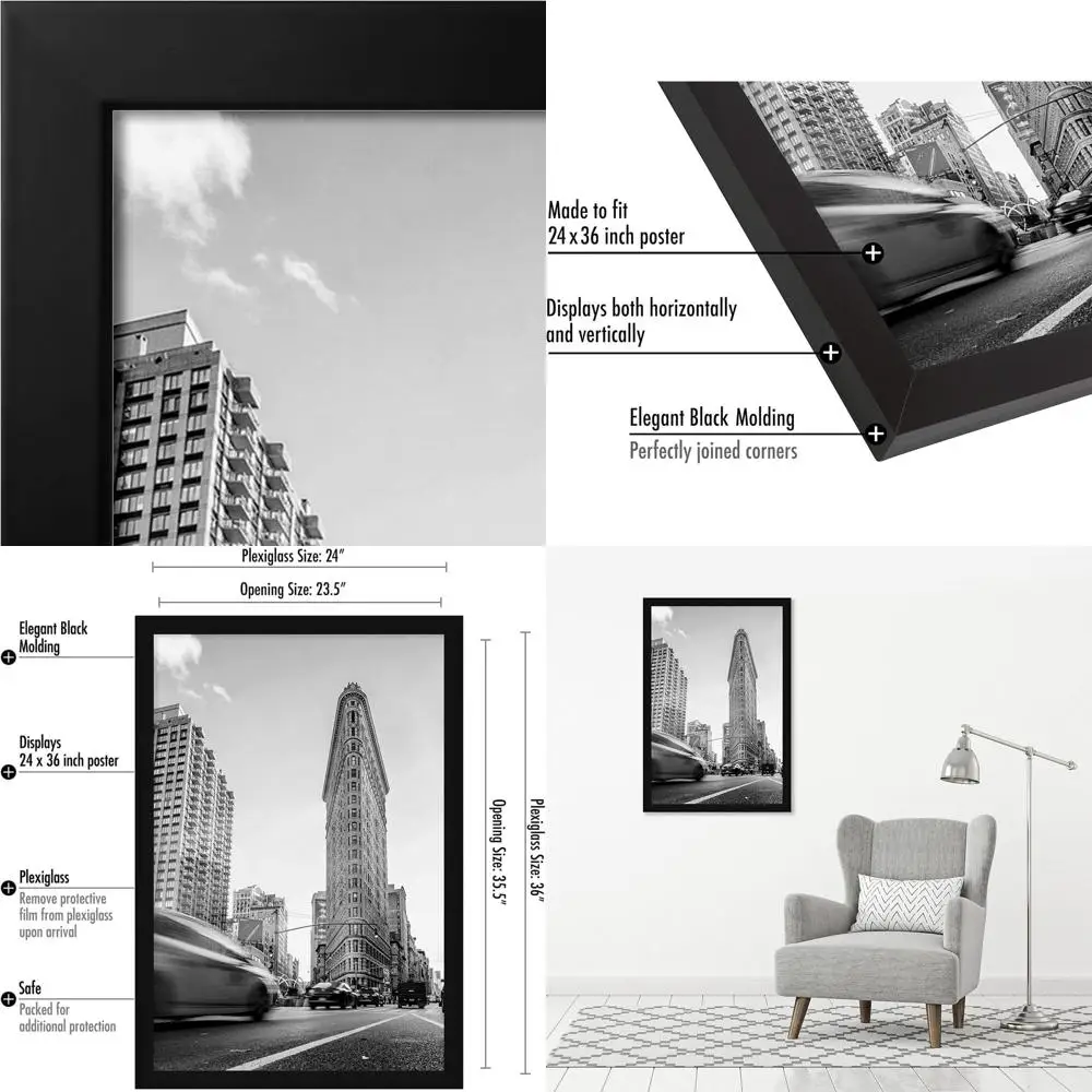 

Черная деревянная фоторамка, 24x36, полированное плексиглас, широкая для настенного дисплея, коллекция Epic