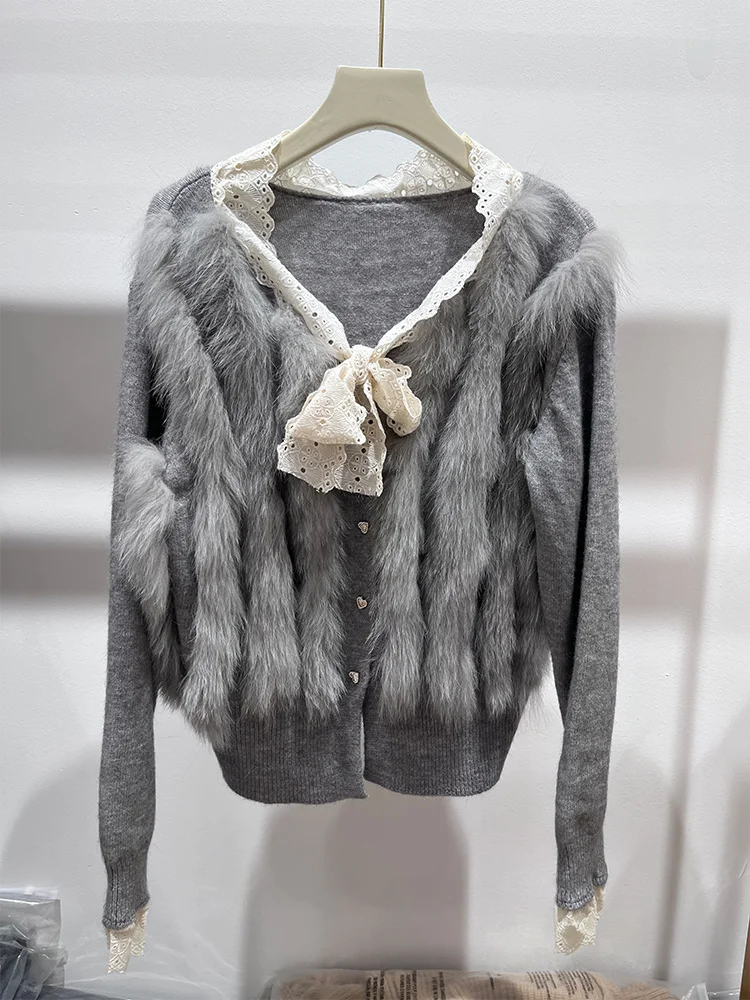 2025年新作 レディース 春秋 カーディガン 天然狐毛 ニット飾り セーター