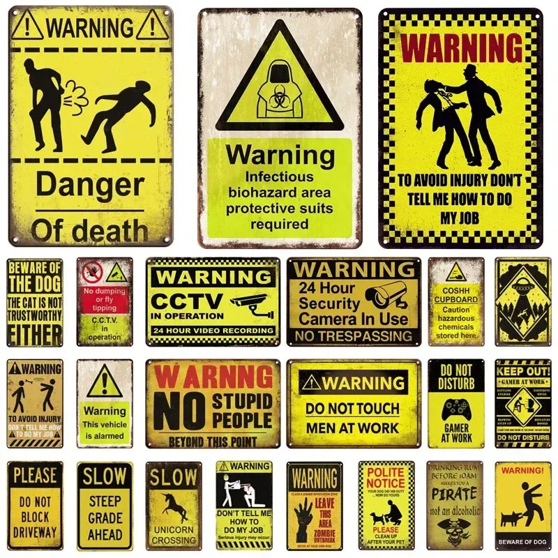 1Pc Retro Metal Sign Signal Warning Caution Banner Poster Art Decor Prohibited from Approaching Monitoring Area Aluminum