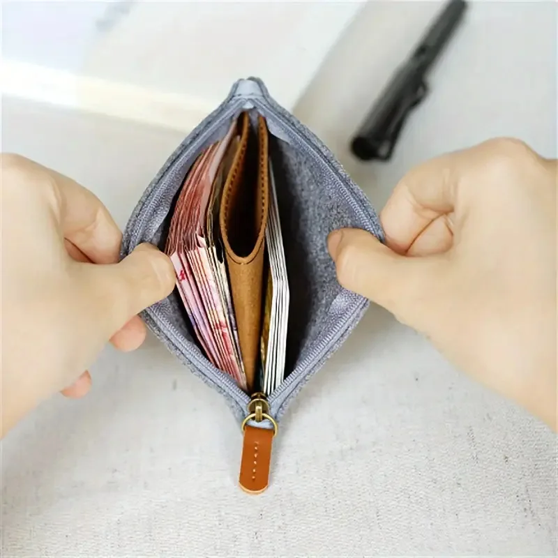 

Фетровый мини-кошелек для монет, простая детская сумка для хранения на молнии, карман для денег, однотонная сумка для ключей для женщин и мужчин, милый кошелек в стиле ретро, сумка