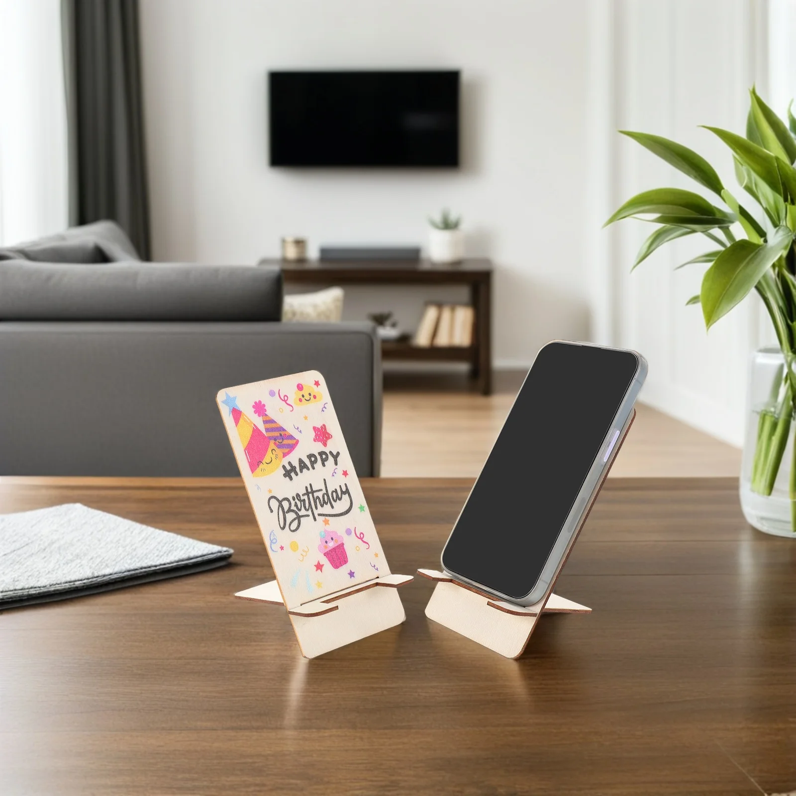 

10 Pcs Creative Phone Holder Wooden Tablet Birthday Decoration Tabletop Stand Desk Money Party Supplies for