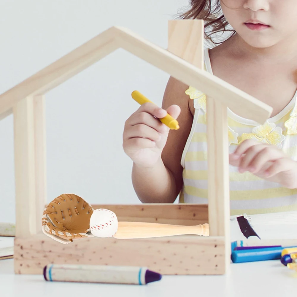 -A14E ミニ野球バットグローブセット模擬野球モデルおもちゃドールハウスの装飾に使用