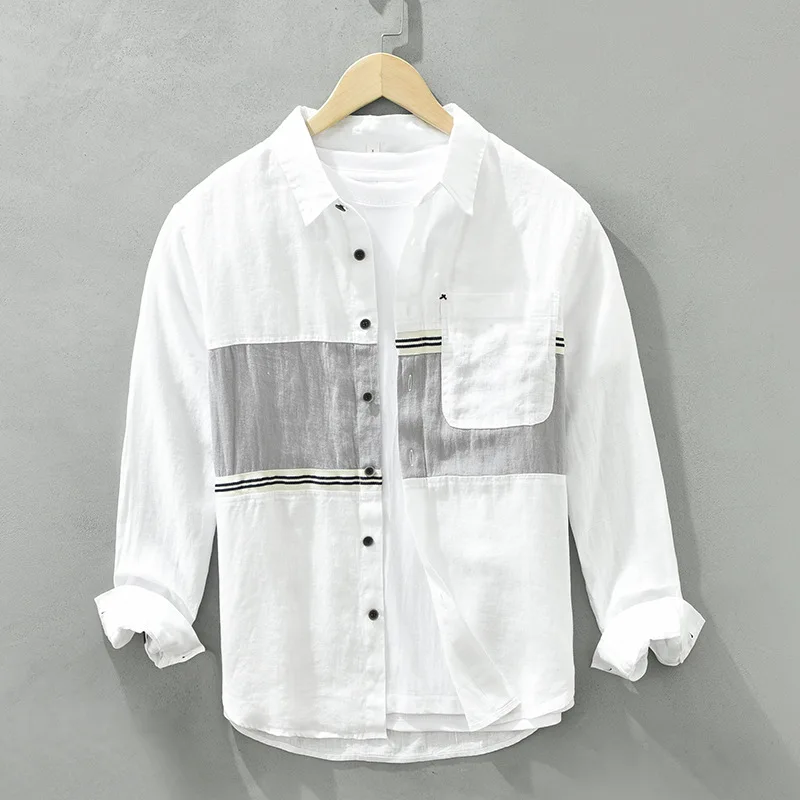 

Color Blo Linen Long Sve Men's Casual irt Vintage Design Loose Fit Summer Trend Youthful Sle Daily Wear No Ironing R...