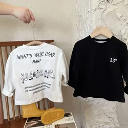 Childrens Long Sleeved T-shirt for Spring and Autumn New Pure Cotton Loose Top for Boys and Girls Korean Casual Trend Base Shirt