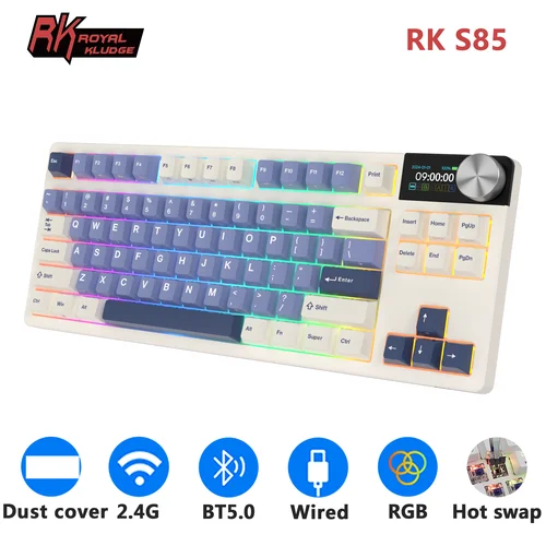 RK ROYAL KLUDGE S85 junta Teclado mecánico ruso 2,4G inalámbrico/Bluetooth/USB 75% RGB teclado para juegos intercambiable en caliente