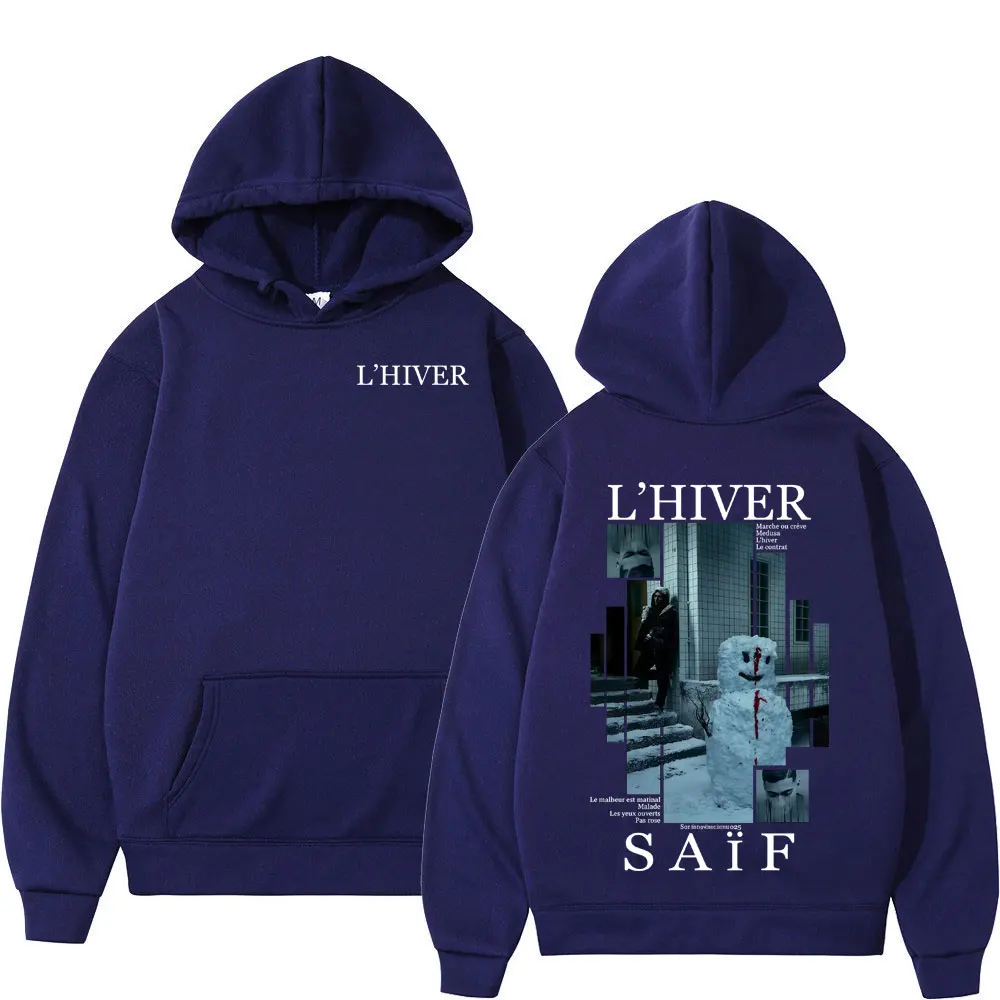 Rapper L'HIVER Saif Album 2025 Hoodies Men's Hip Hop Fleece Pullover Sweatshirt Retro Long Sleeve Oversized Hoodie Streetwear