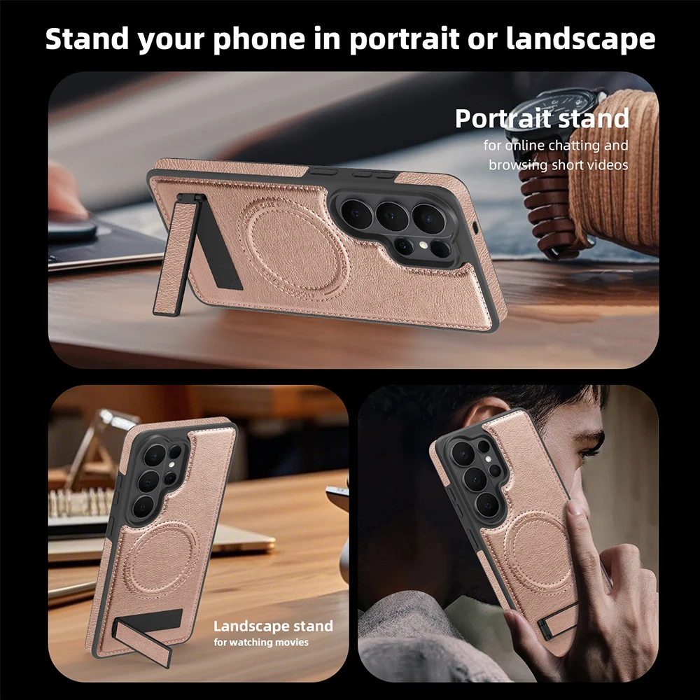 Magnetic Bracket Phone Case For Samsung Galaxy S26 S25 Ultra Plus S24 FE Edge 5G PU Leather Shockproof Cases Magnetism Charging - view 5