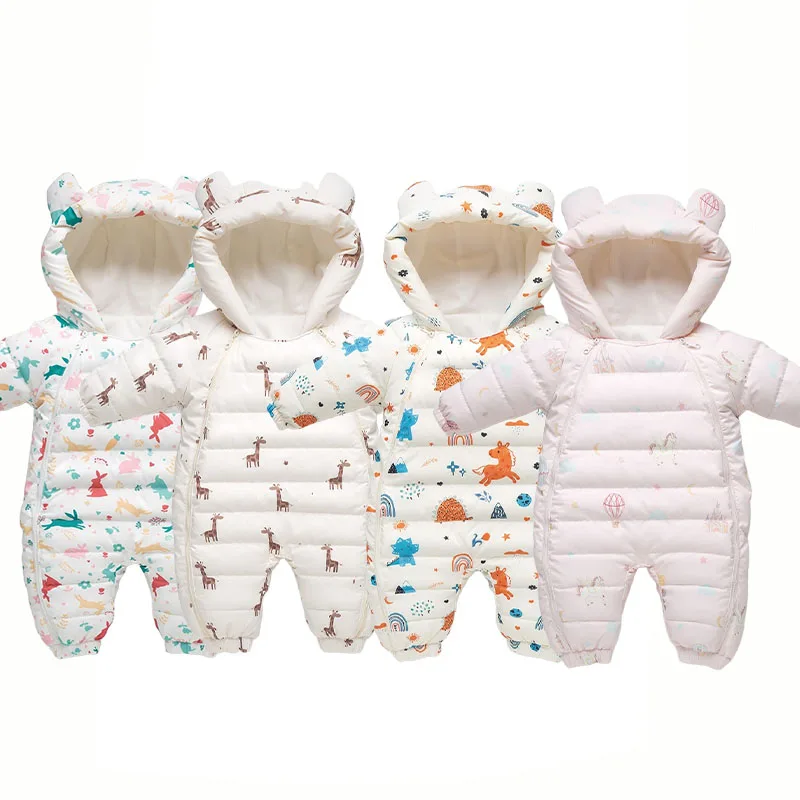 طفل الشتاء السروال القصير ملابس خارجية سنوسويت الأبيض بطة أسفل سميكة الأطفال بذلة 0-3 سنوات رومبير وزرة معطف #1