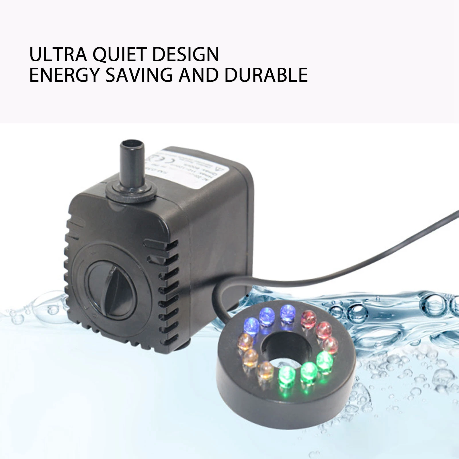 Submersible Pump 8W 600LPH IP68 Ultra Quiet Fountain Water Pump with Colorful LED Light for Pond Aquarium Fish Tank 110V US Plug
