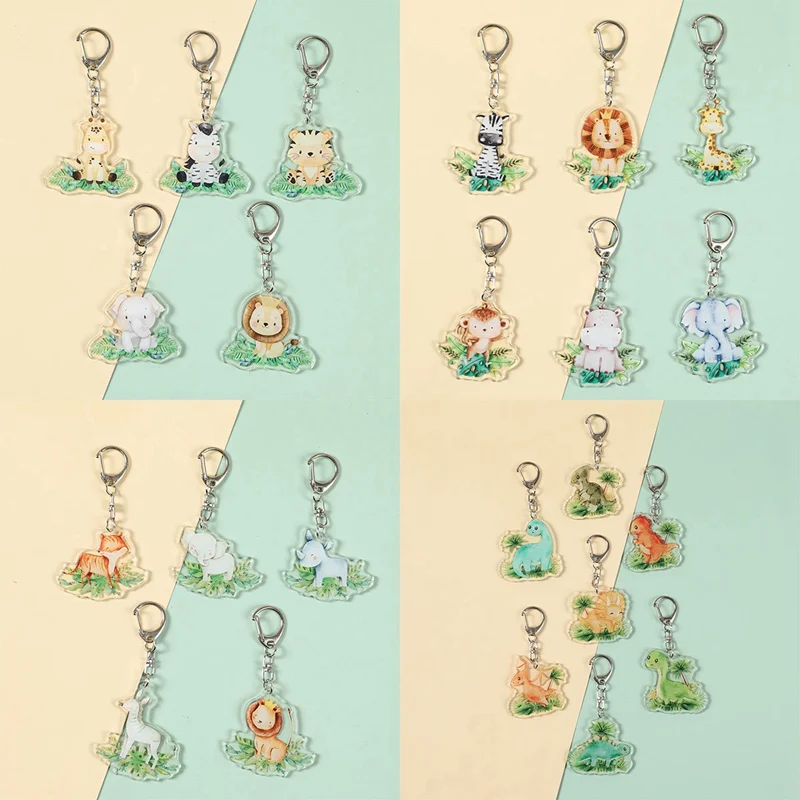 Jungle Animal Keychains Safari Birthday Party Decoration Jungle Themed Decor for Kids Baby Shower Keyring Bag Accessories Gifts