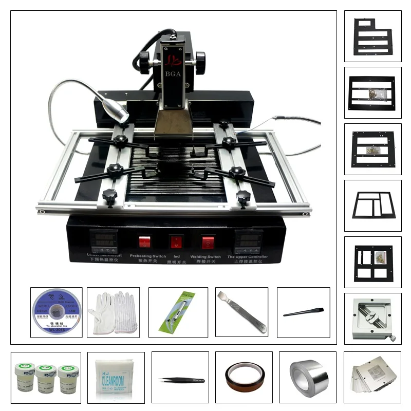 

LY M770 Infrared BGA Rework Station 220V 2 Zones with BGA Reballing Kit 23pcs 90mm Game Console Stencils XBOX/PS3 Bracket