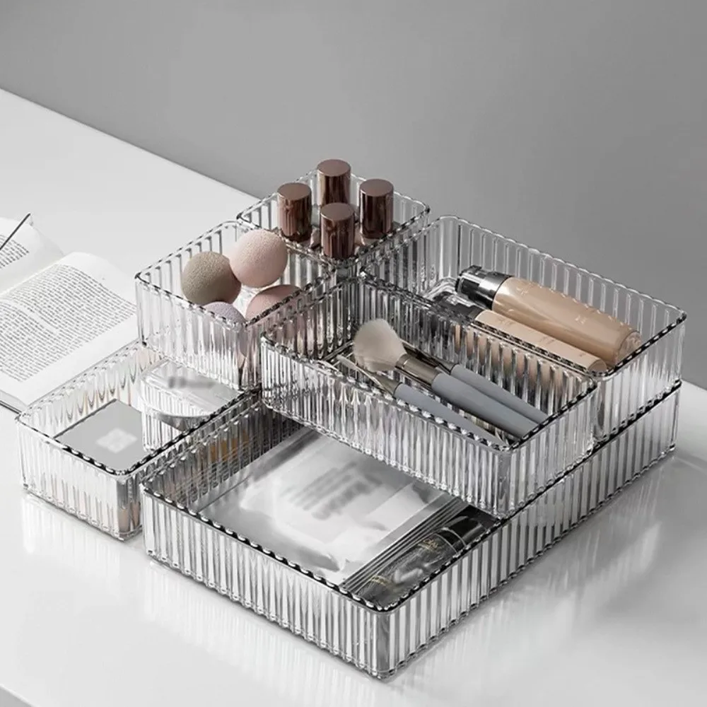 

Transparent Desk Drawer Organizer Set Multi-Compartment Stackable Makeup Storage Box Large Capacity Easy Access
