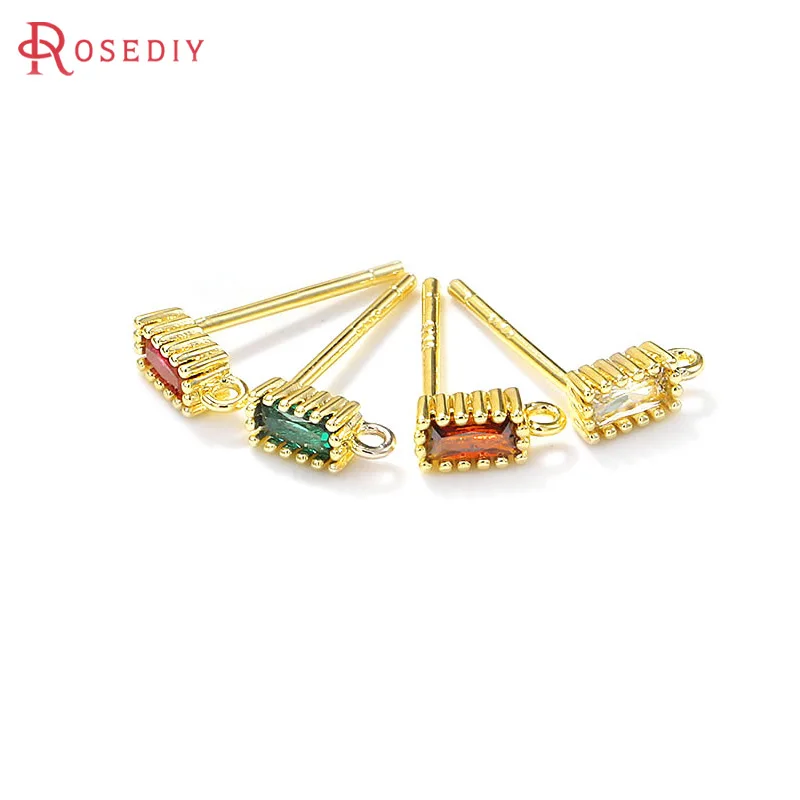 6PCS 18K Gold Color Brass and Zircon Rectangle Shape Stud Earrings Pins Diy Jewelry Making Earrings Accessories for Women