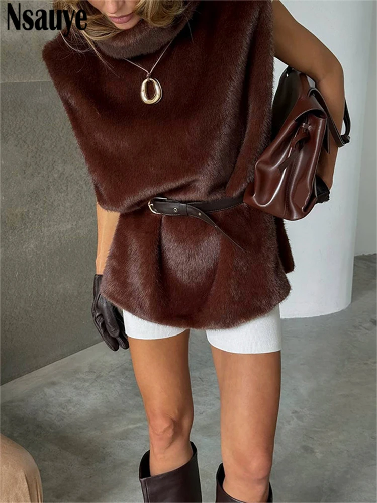 Women's 2025 Winter Warm Turtleneck Faux Fur Vest Jacket