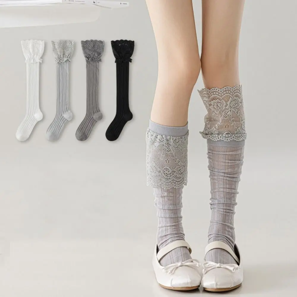 Simple Lace Lace Socks Thin Soft Thigh High Stockings JK Style Breathable Boot Socks Girls
