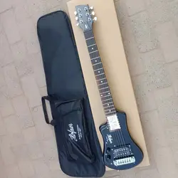 Black Mini Electric Guitar with Bag, High Quality, 6 Strings, Left Hand, Solid Basswood Body, Easy Taking, Travel, 34 in