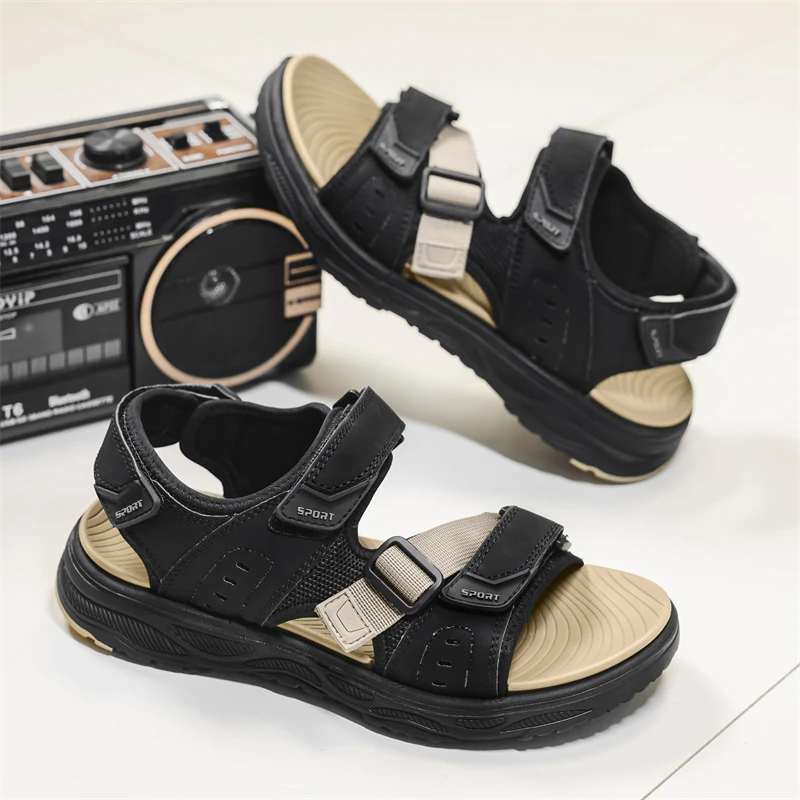 

2025 Summer Men's Sandals Comfortable and Lightweight Hook Loop Men Roman Shoes Outdoor Non-Slip Beach Sandals Flip Flop Sandals