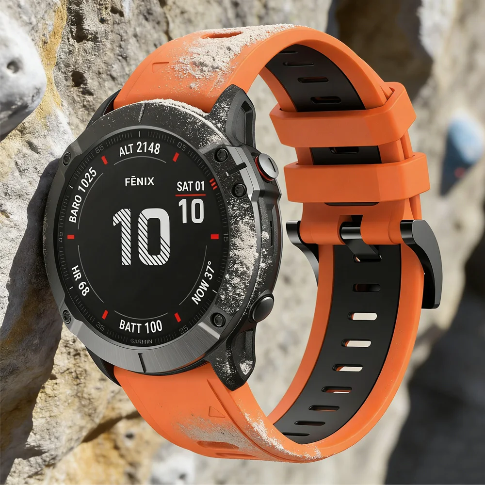 

QuickFit 26/22mm Two Tone Silicone Strap for Garmin Fenix 7X 7 Pro 6X 6Pro 5X 5 Plus Bracelet Approach S70 47mm/Instinct 2 Band