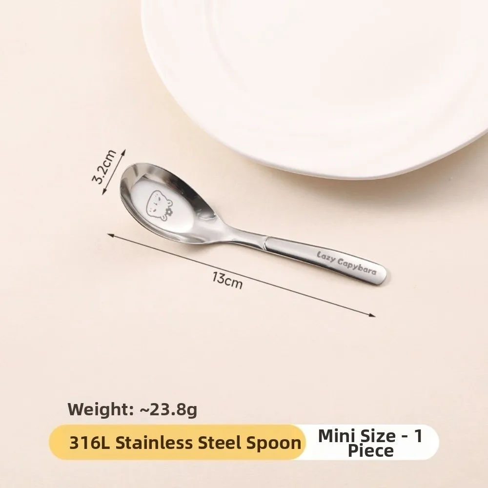 316 Stainless Steel Baby Feeding Spoon Cartoon Animal Pattern Panda Pattern Toddler Training Spoon Smooth Rounded Edges