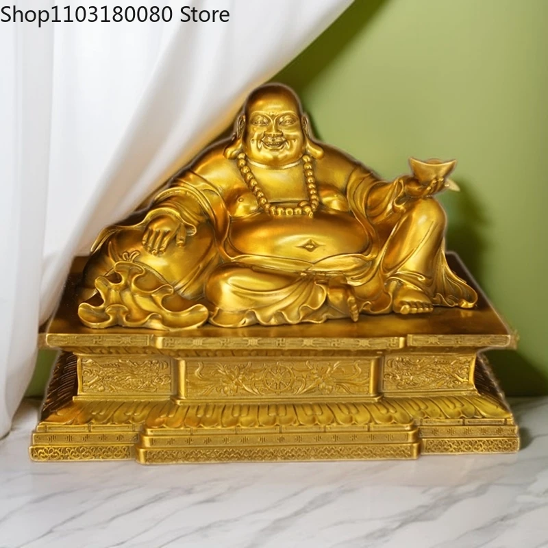 Copper brass smile Maitreya buddha statue Hand-Hold Yuanbao Happy Buddha sculpture Chinese Lucky Fengshui decor Large 42cm,29cm