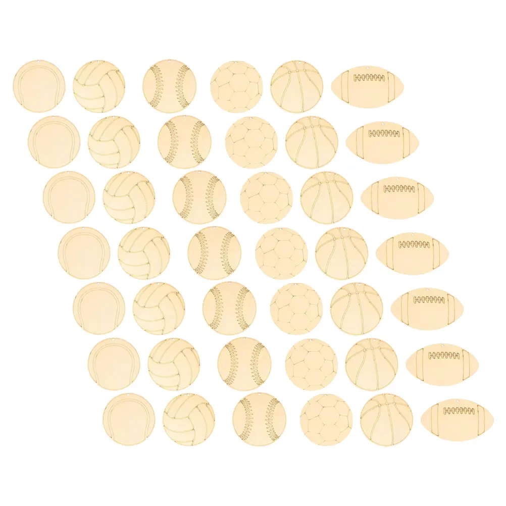 

42pcs Wooden Sports Ball Cutouts Diy Craft Slices For Painting Coloring Graffiti Decorations Handmade Ornaments Sewing Craft