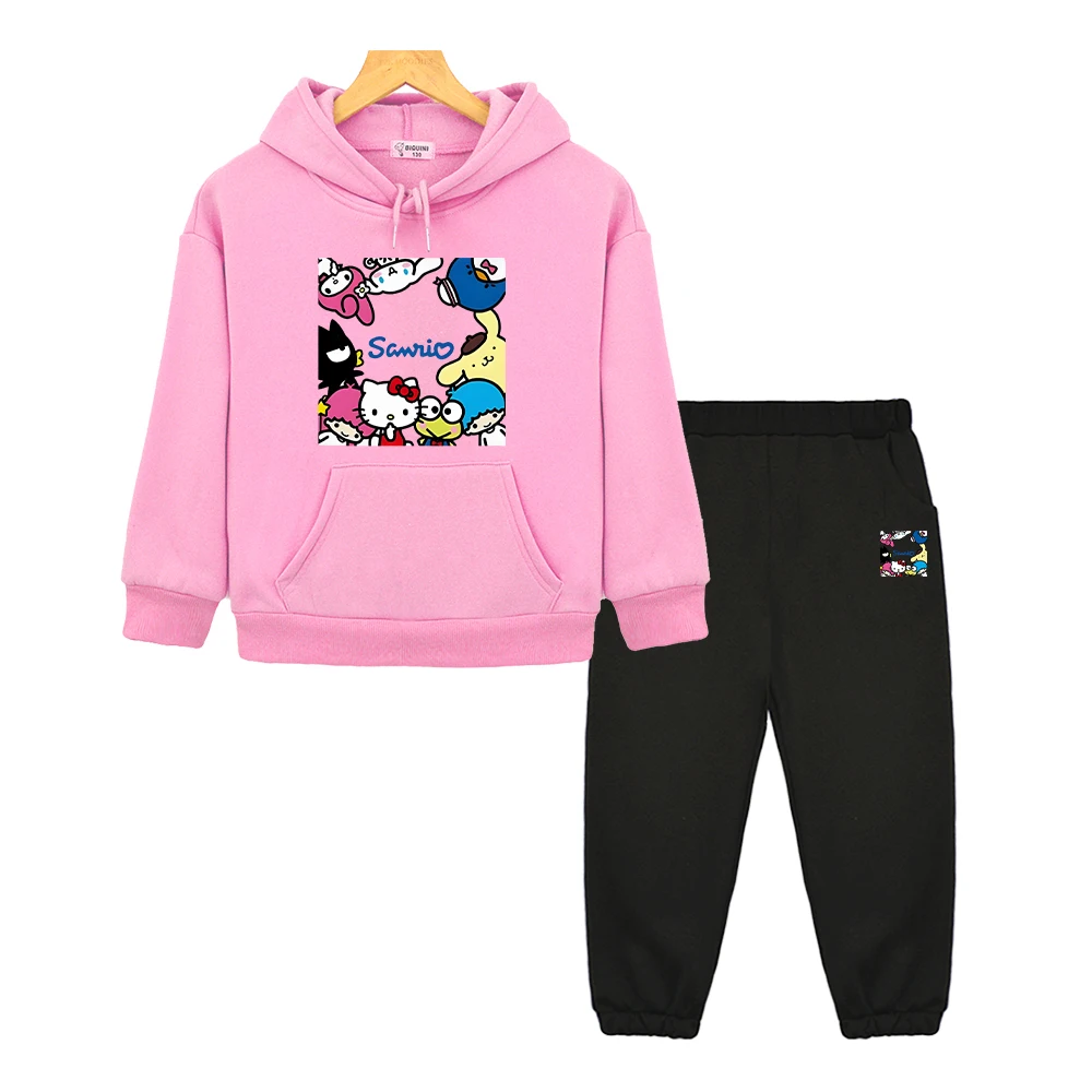 

hello kitty print hoodies Fleece Sweatshirt boy girl Hooded Sets pullover y2k sudadera Sanrio hoodie+Pants kids boutique clothes