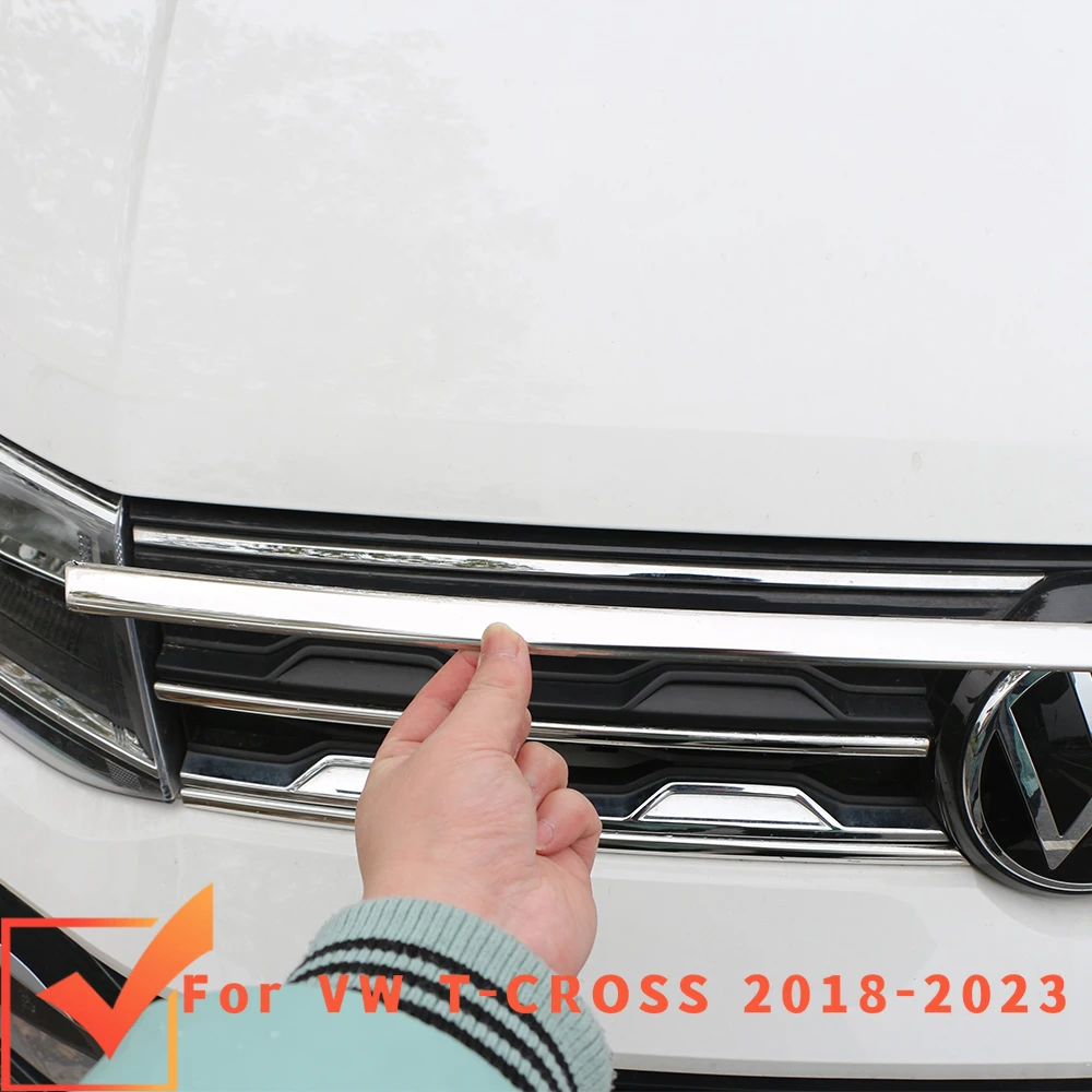 

For Volkswagen VW T-cross Tcross 2018-2023 Car Front Bumper Mesh Center Grille Grill Moulding Strips Cover Trim Accessories