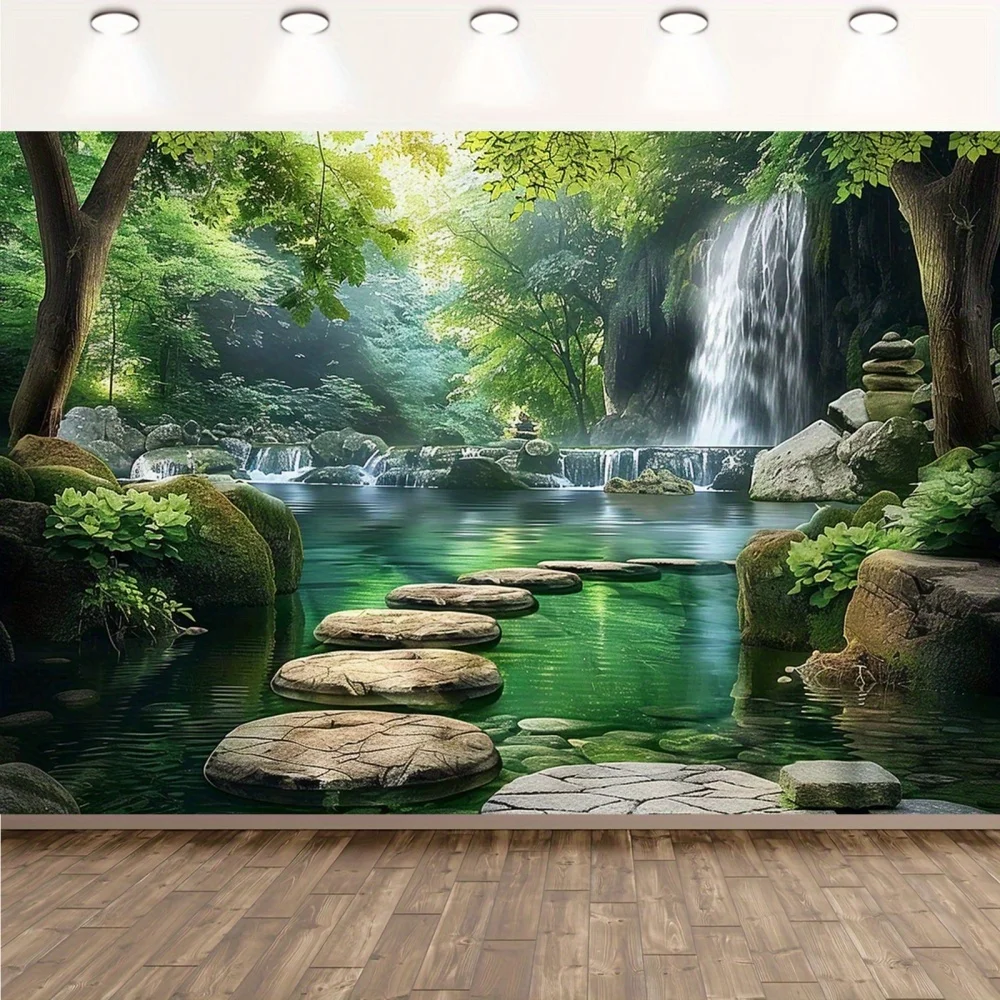 1-teiliger Waldwasserfall aus Polyester, multifunktionale Heim- und Klassenzimmerdekoration, Jubiläums-Hintergrundstoff