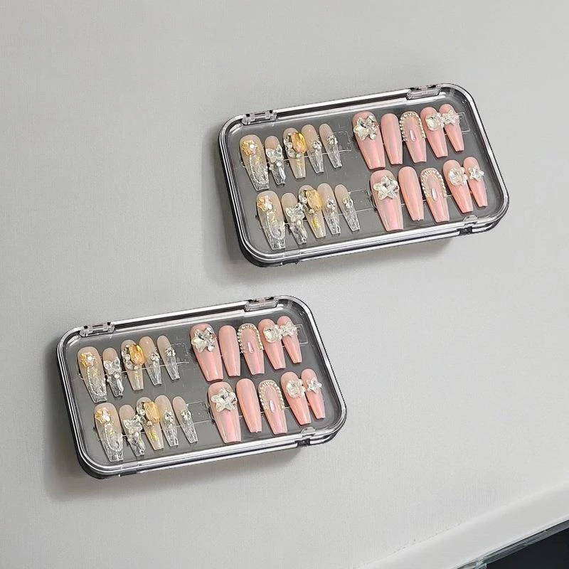 Rechteckige, transparente Kunststoff-Schmuckschatulle, Aufbewahrungsbox für Press-On-Nägel mit Deckel, Display-Organizer für künstliche Nägel, Salon-Organizer-Behälter – Detail 6