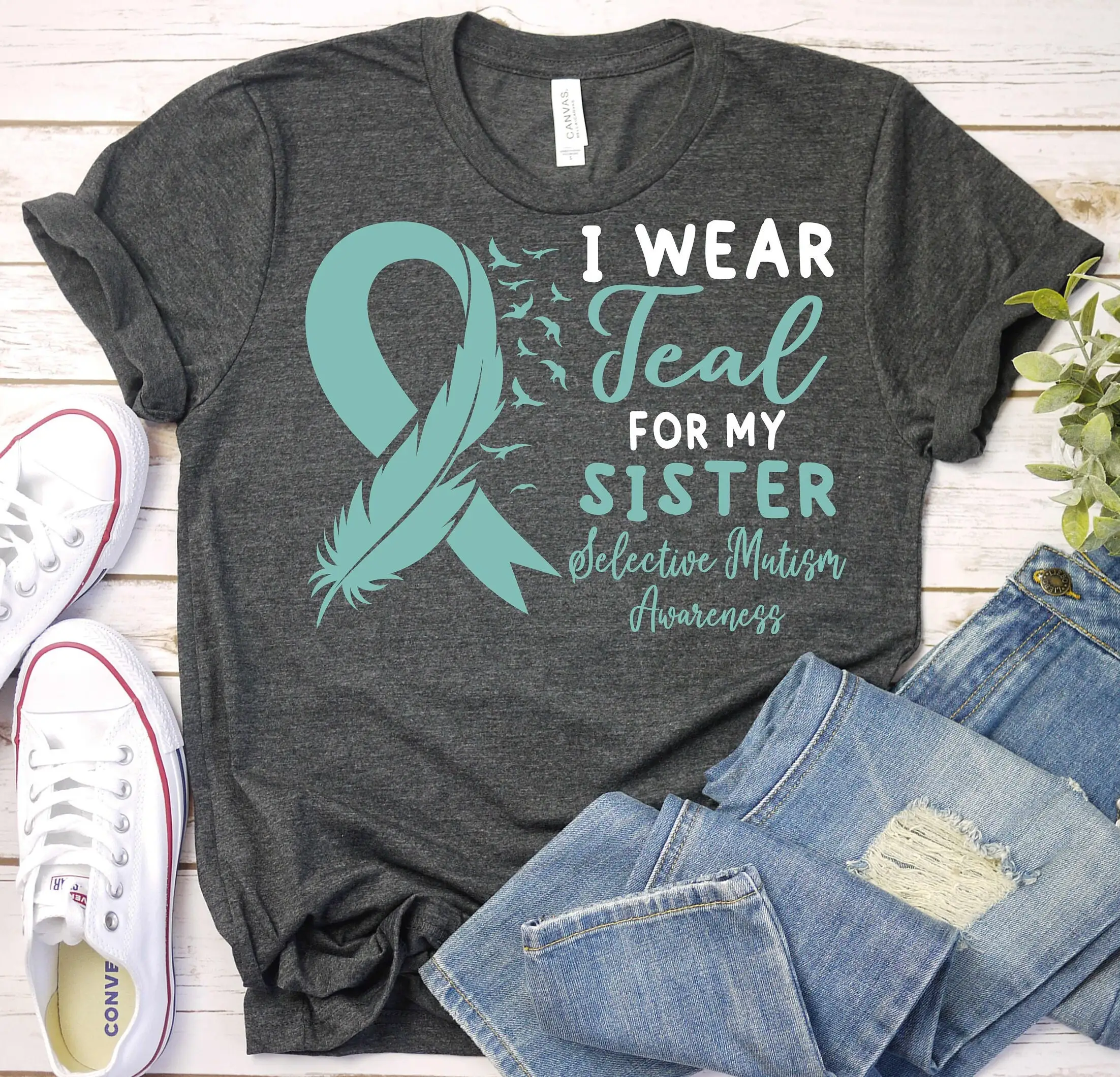 Selective Mutism Awareness T Shirt Teal Ribbon Mother Support Sister