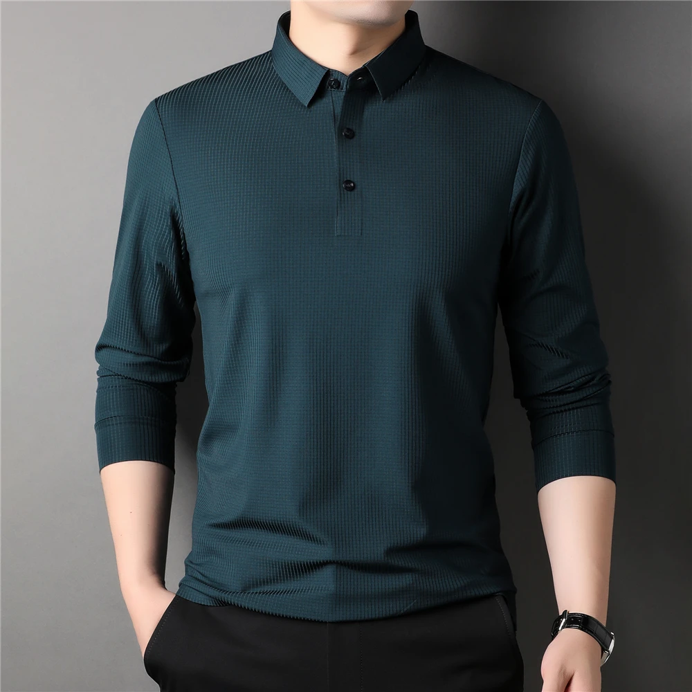 Brand Solid Color Polo-Shirt Men Clothes Spring New Arrival Classic Soft Long Sleeve T-Shirt Business Casual Tops Z5153