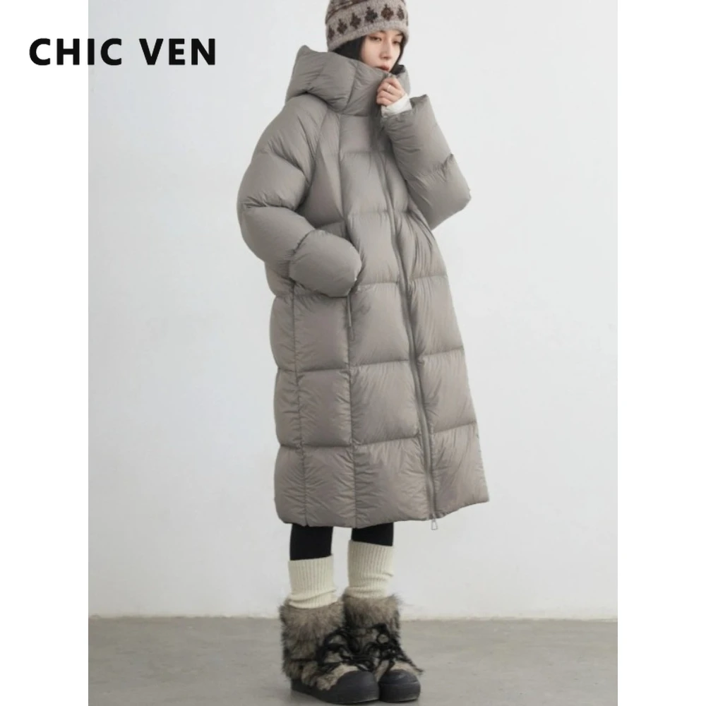 

Новая женская длинная пуховая куртка CHIC VEN с капюшоном, однотонная, свободного кроя, повседневная, теплая, на 90% белом утином пуху, для осени и зимы 2026, для девушек