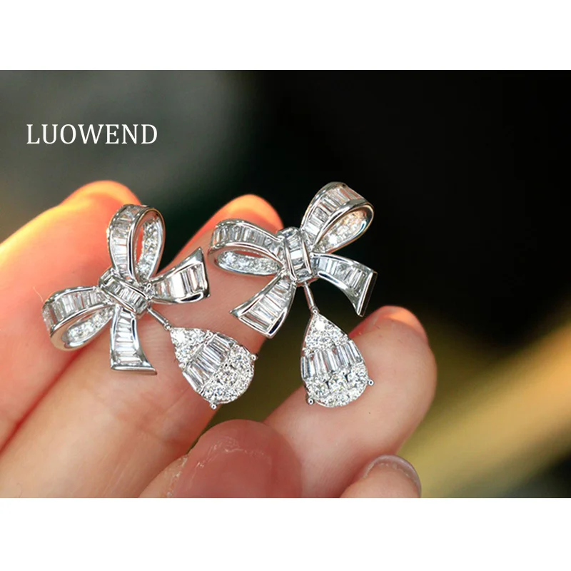 

Серьги LUOWEND из 100% белого золота 18 карат, романтические серьги в форме банта, 1,10 карата, серьги-гвоздики с натуральными бриллиантами для женщин, изысканные ювелирные изделия