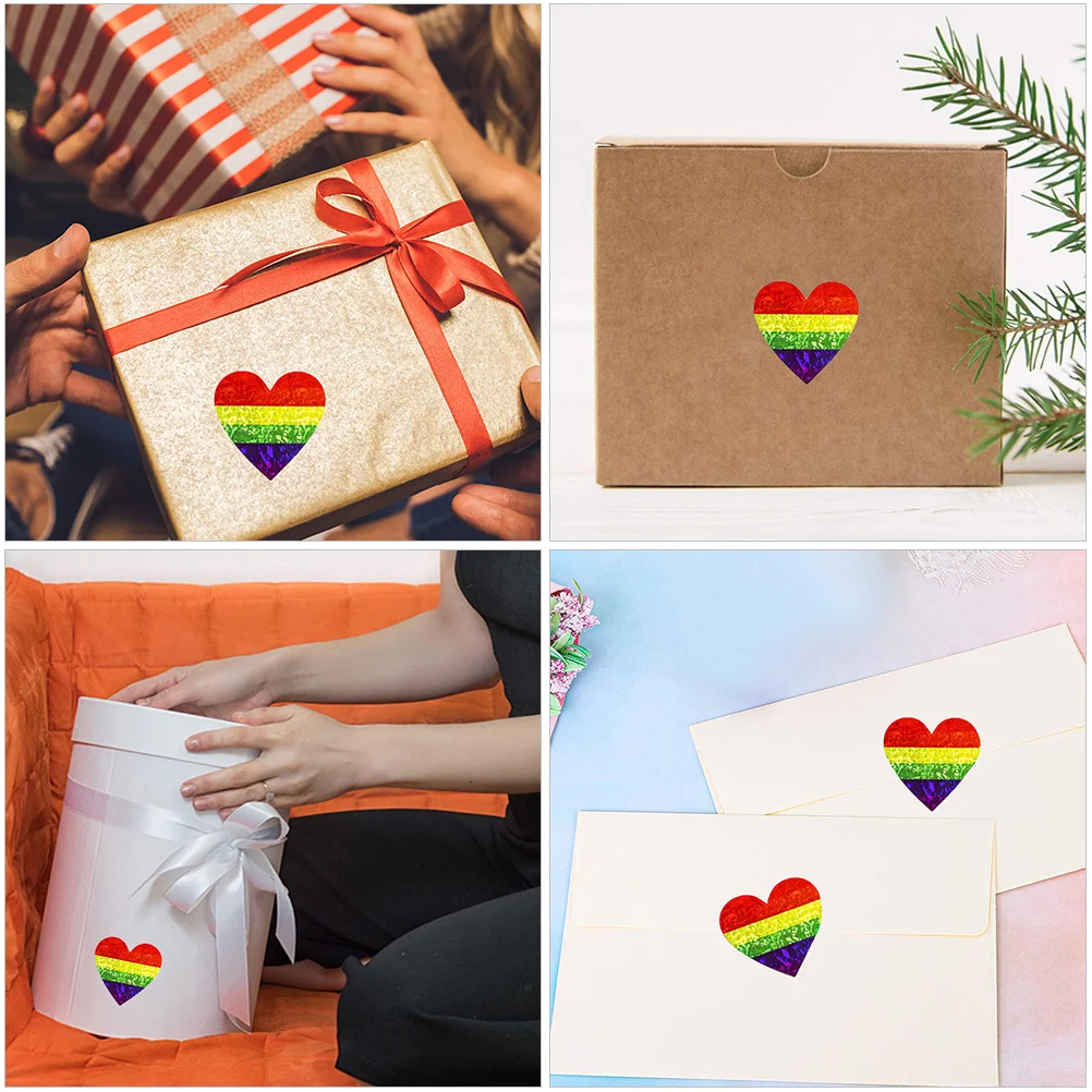 

Roll Valentine's Day Heart Stickers Rainbow Sealing Sticker Self-Adhesive Label Decorative Decal Gift Packaging