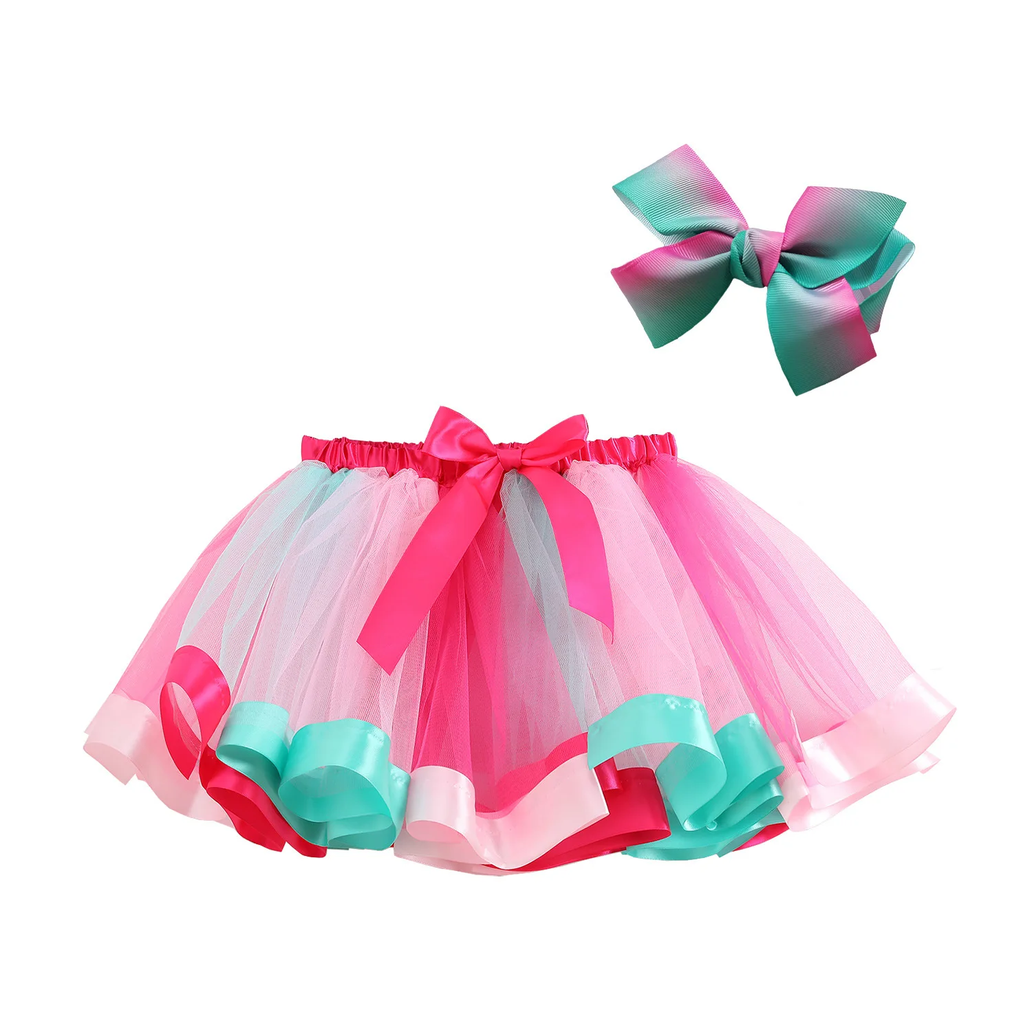 

Girls Tutu Skirt Rainbow Tulle Skirts+bow Headdress Set Baby Girl Mini Pettiskirt Dance Birthday Party Children Princess Clothes