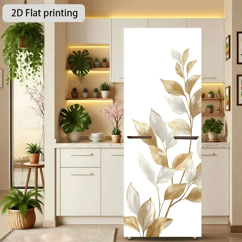 Refrigerator Sticker Golden Leaf Elegant Life Theme Design Wall Sticker Decorative Wallpaper Self-Adhesive, Suitable for Cabin