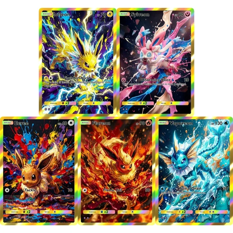Pokemon-Karten Eevee Flareon Vaporeon Jolteon Sylveon PTCG-Karten Kreativität Seltene Holo-Anime-Sammelkarten Pokemon-Geschenk