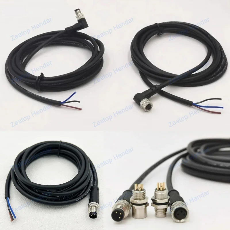 موصل مقاوم للماء للذكور والأنثى ، برغي معدني ، ذيل M8 ، سلك 2 متر ، 3 ، 4 ، 5 ، 6 ، 8 دبوس ، قابس زاوية مستقيم ، مستشعر طيران ، IP67 ، 1 #2