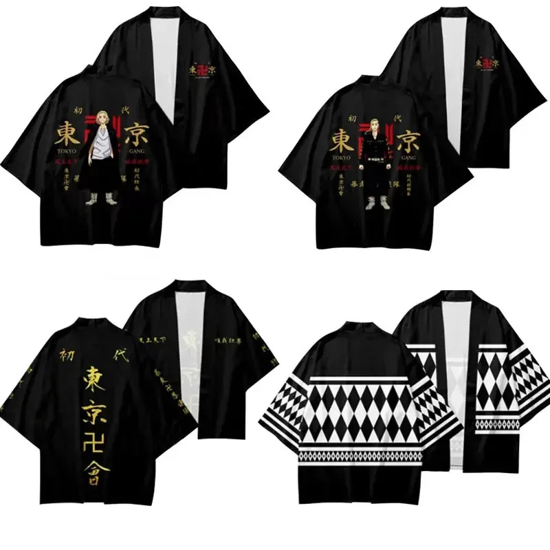 2025 Tokyo Avengers Cosplay camiseta capa de Draken Manji Gang para verano Haori Kimono camiseta hombres de manga corta