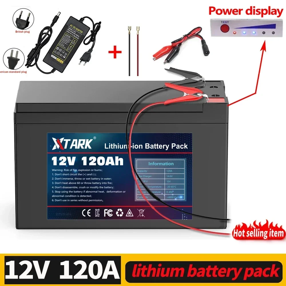 

12V 120Ah 120000mAh 18650 lithium battery for solar energy built-in high current 30A BMS electric vehicle battery+12.6V charger