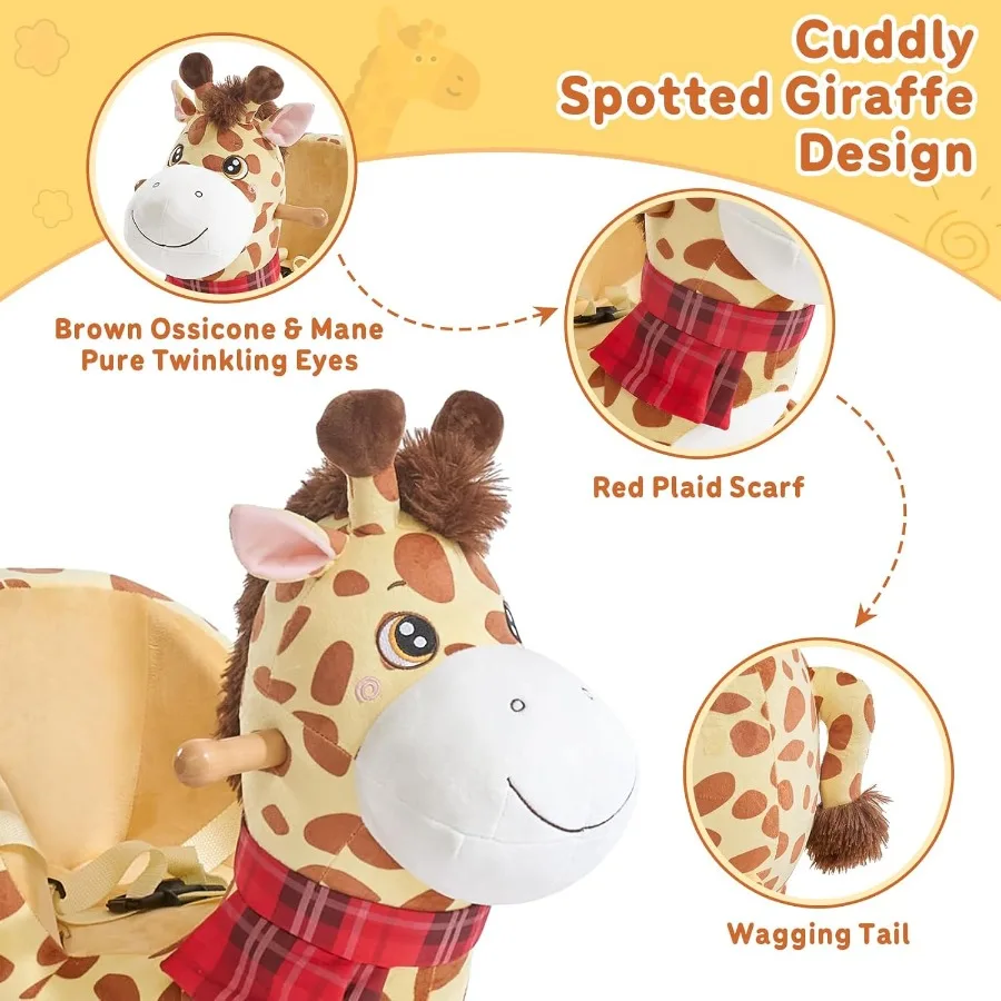 Cheval à bascule girafe pour bébé pour tout-petits de 6 mois à 3 ans, bascule girafe ludique et vive pour bébé, roche en peluche