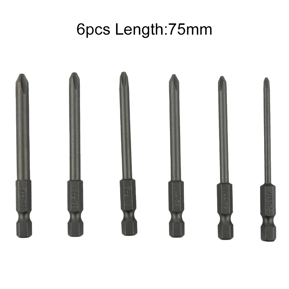 

6Pcs 75mm Long 1/4'' Shank Screwdriver Bits Set Steel Magnetic Hex Cross Head Screws Driver Screwdriver Bit Hand Tool