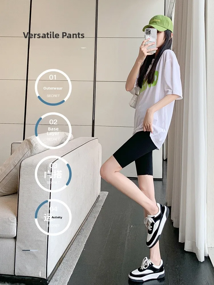 High Waist Five-Quarter Length ark Skin Yoga Pants Women's Summer Thin Breathable Bike Riding Pants Tummy Control Butt Lift...