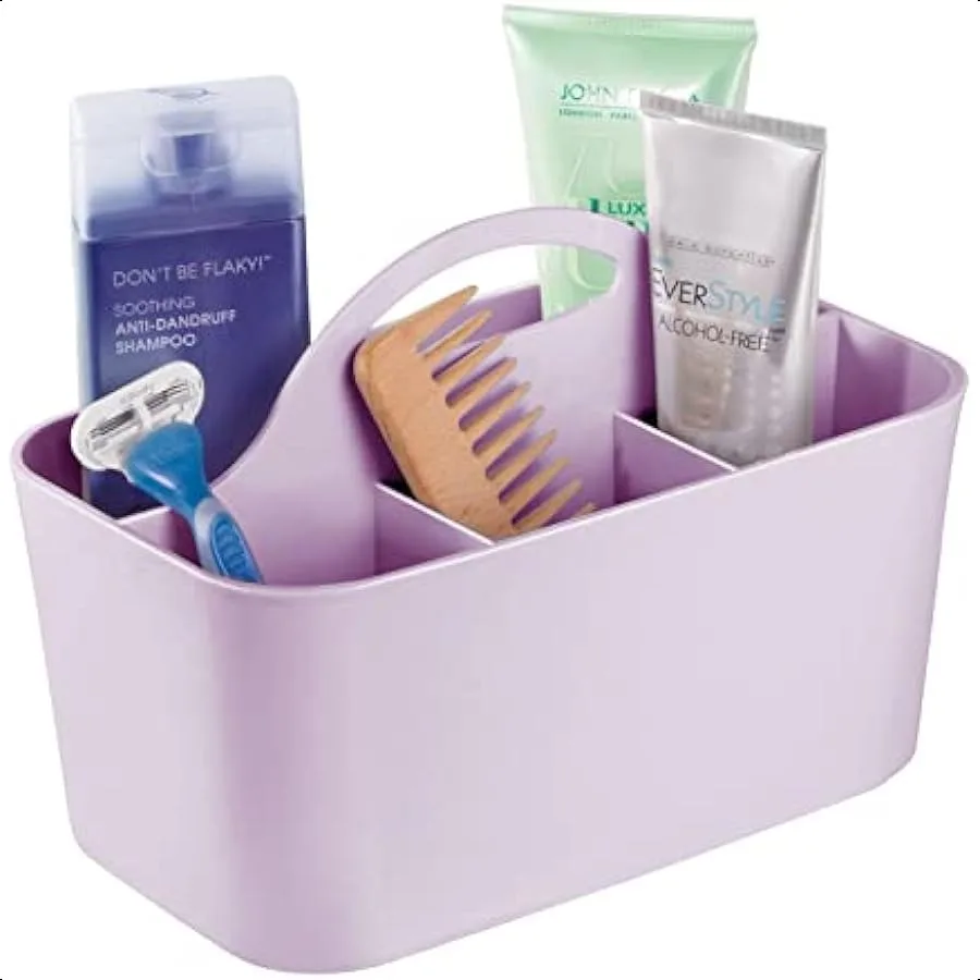 

Small Plastic Shower Bath Storage Organizer Caddy Tote with Handle for Dorm Shelf Cabinet Hold Soap Shampoo Conditioner Combs B