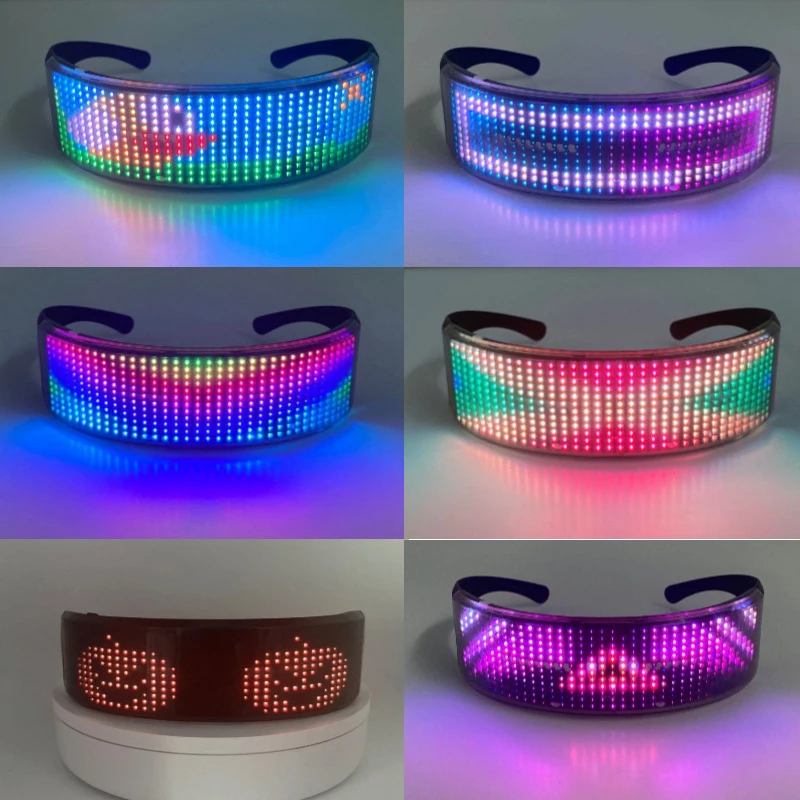 Creative LED Full Color Glasses Concert Neon Party Christmas Festive Atmosphere Prop Bluetooth App DIY Picture Lighting Glasses