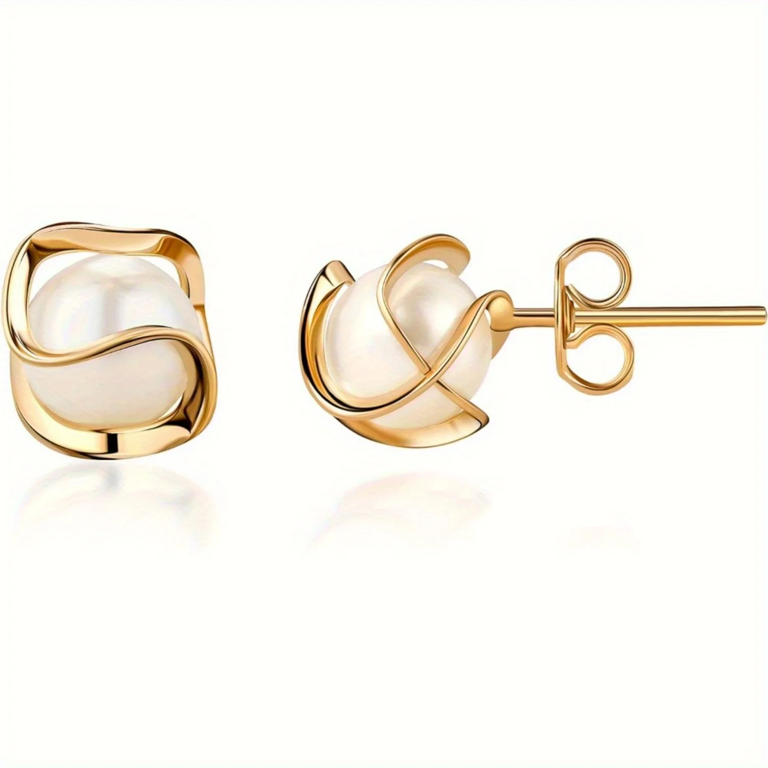 18K Gold Plated Caged Pearl Stud Earrings